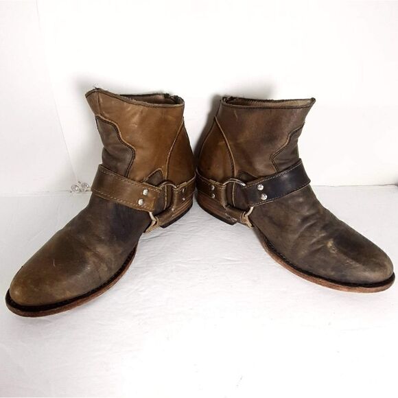 FREEBIRD BY STEVEN WOMEN'S SANTIAGO SIZE 6 Gray ANKLE DISTRESSED HARNESS  BOOTS - Picture 6 of 14